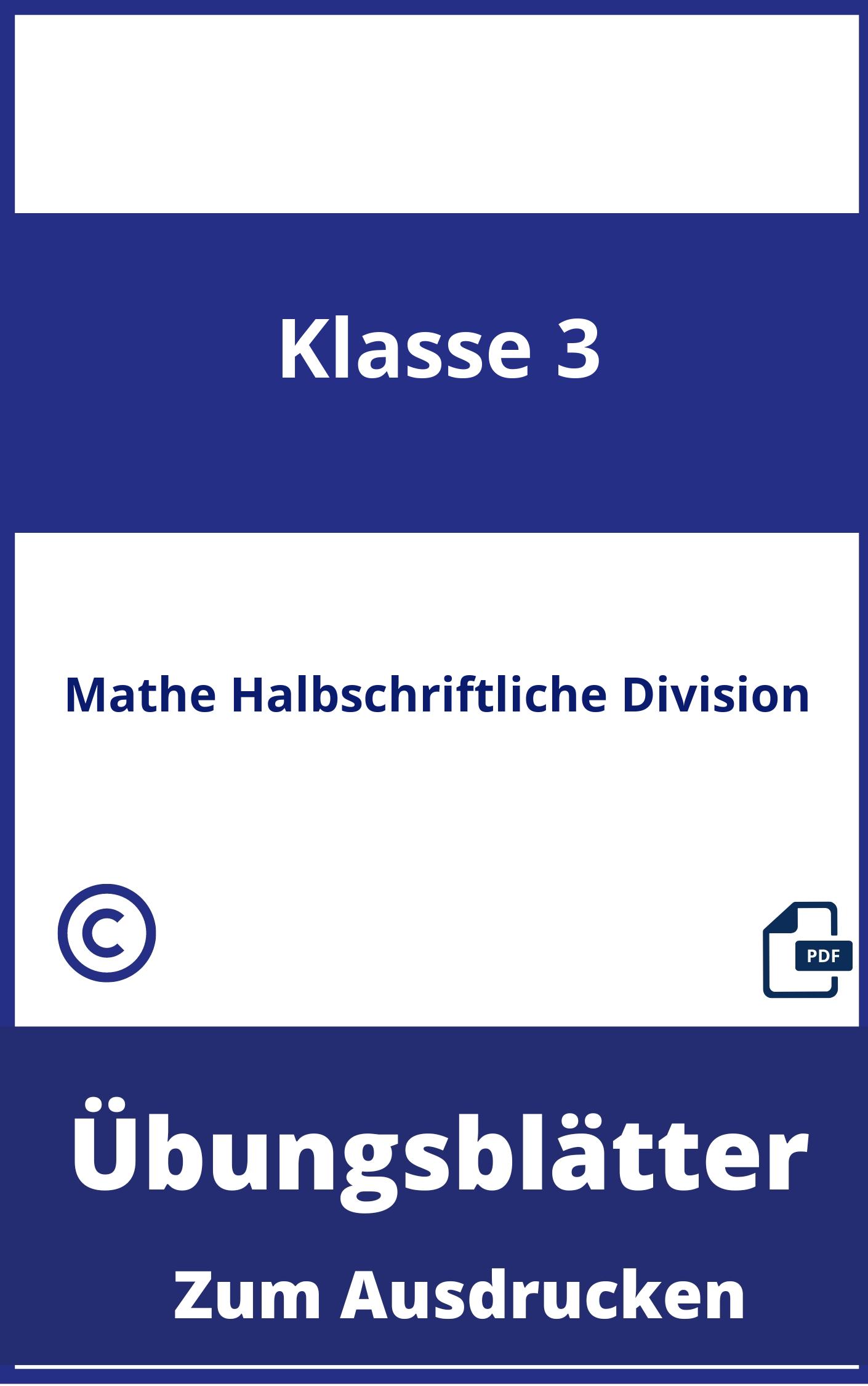 Übungsblätter Mathe Klasse 3 Halbschriftliche Division