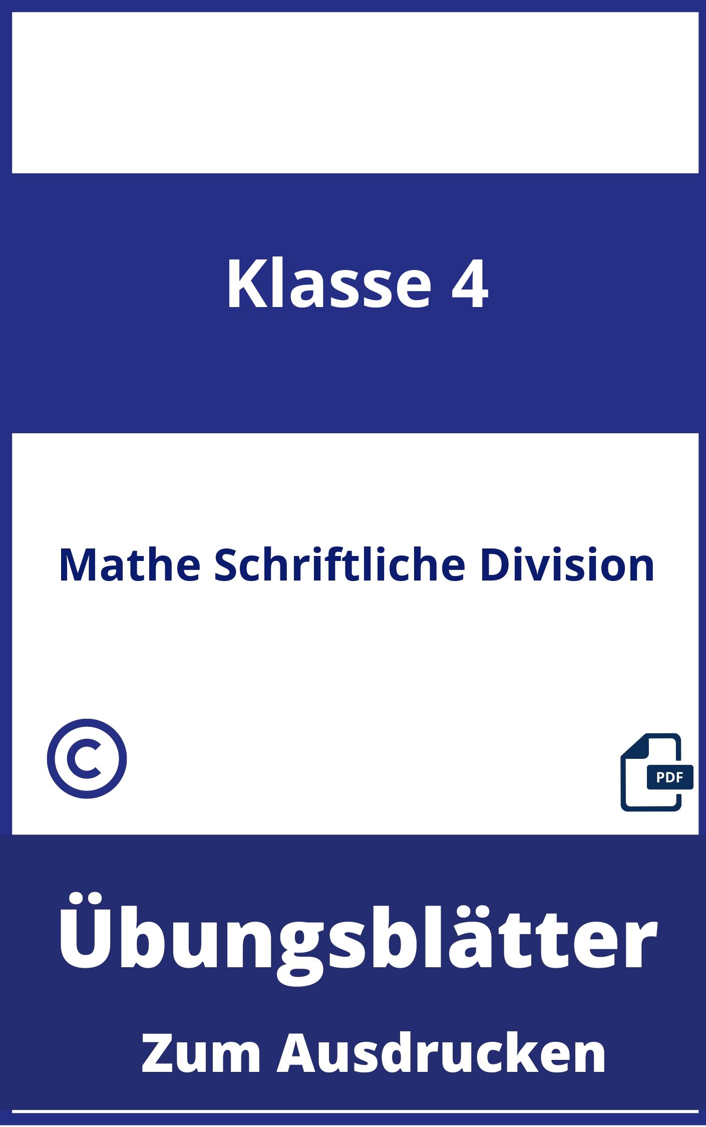 Übungsblätter Mathe Klasse 4 Schriftliche Division